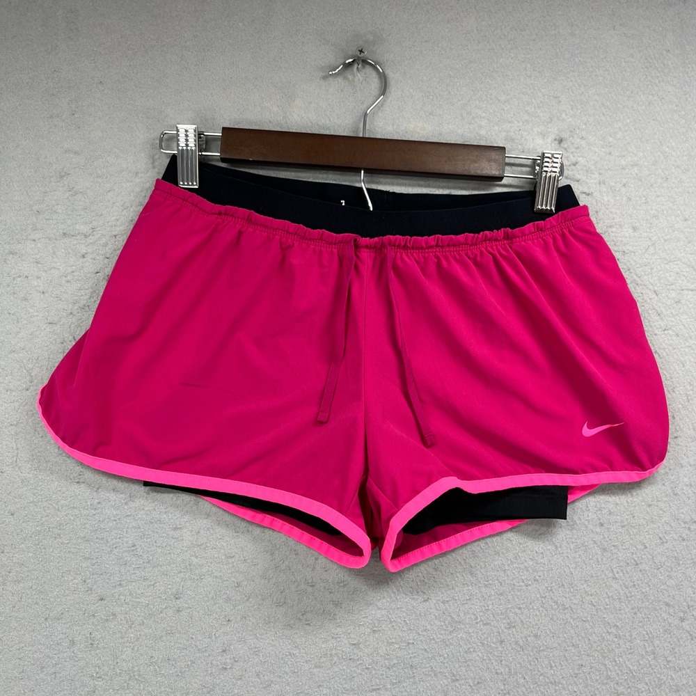 Nike Running Shorts Womens Medium Pink Dri-Fit 2-in-1 Athletic Activewear Gym